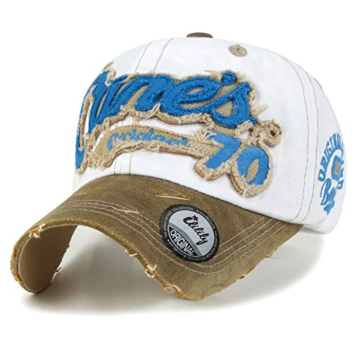 ililily Casquette de baseball : look usé vieilli, style classique, 100% coton, inscription Canes tricotée, casquette de baseball Snapback, casquette Trucker -  blanc - Taille Unique
