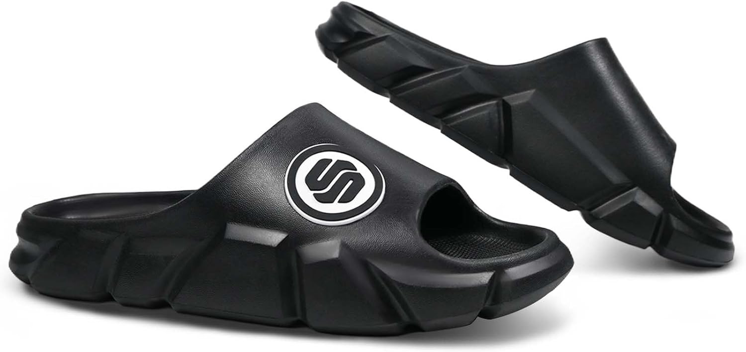 Cloud Slides for Women and Men, Non-Slip Quick Drying Pillow Slippers, Soft Comfort Bathroom Shoes, Unisex Thick Sole Open Toe Slide Sandals for Indoor & Outdoor 9.5-10 Women/8.5-9 Men Black