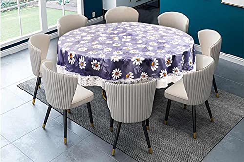 Image of The Furnishing Tree Round Shaped 8 Seater Table Cover WxL 90x90 inches with White Border lace