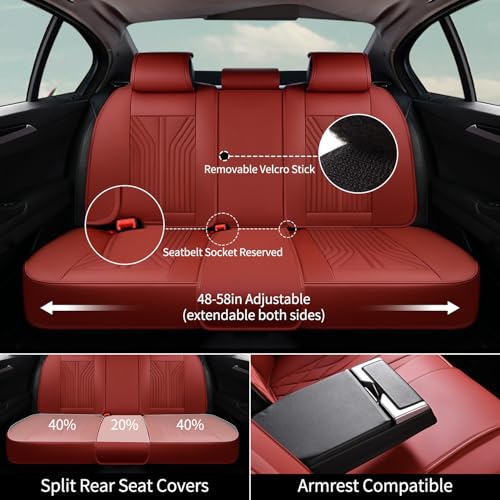 Image of FLORICH Automotive Seat Cover Leather Seat Covers Full Set Front Seat Cover and Back Seat Cover 5 Seats Waterproof Car Seat Cushion Universal Fit for Most Cars Trucks SUV, Red