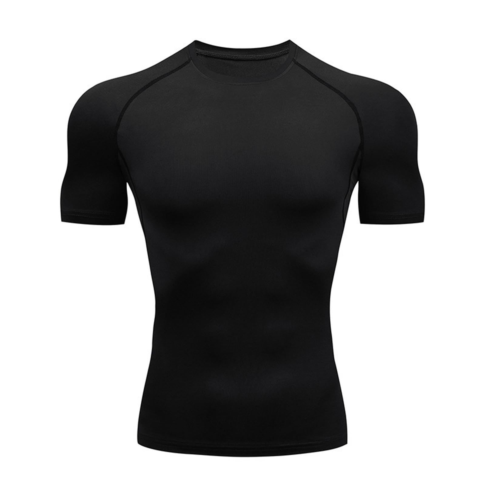 T-shirt de compression pour homme, col rond, manches courtes, couche de base athlétique, haut athlétique pour entraînement sportif, rashguard