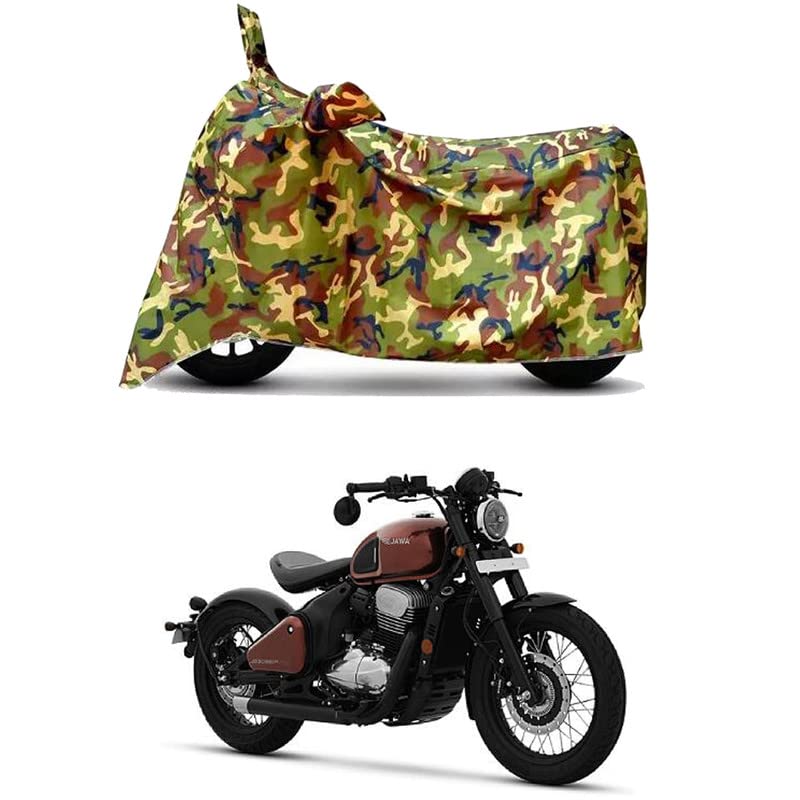 Image of Waterproof 100% PVC Coated Full Bike Scooty Two Wheeler Body Cover Compatible for Jawa 42 /UV-Rays /Heat Protection /Birds Dropping /Scratchproof /Dust Proof /All Varients[6X6 Jungle Print]