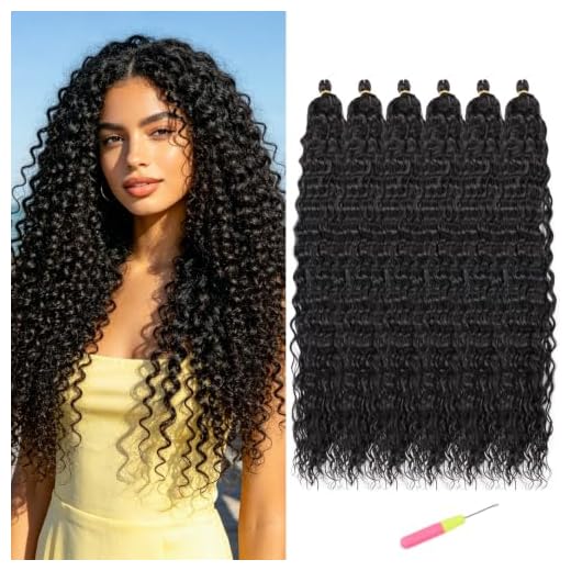 30 inch Maysa Soft Ocean Wave Braiding Crochet hair Extensions,120g/Pack 6Pack 30Inch Deep Wave Crochet Hair #1B Natural Black Long Soft Curly Crochet Synthetic Hair Extensions For Black Women