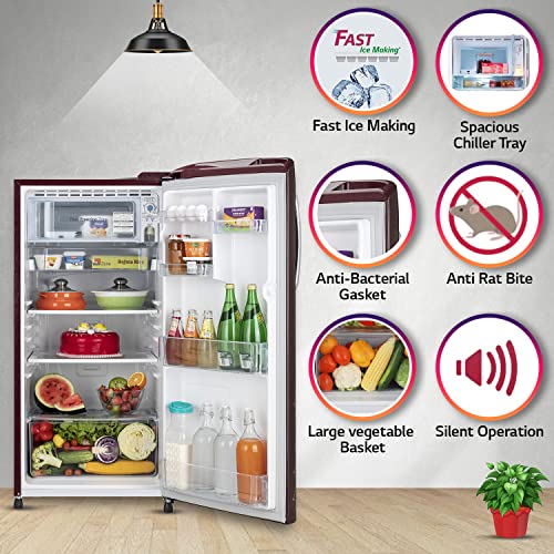 Image of LG 185 L 3 Star Direct-Cool Single Door Refrigerator Appliance (GL-B201ARRD, Ruby Regal, Moist 'N' Fresh, Gross Volume- 190 Ltr.)