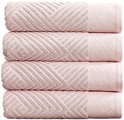 100% Cotton Soft Towel Set | Quick Dry and Highly Absorbent | Textured Bath Towels 30 x52 | Brooklyn Collection (4 Pack Bath Towel, Barely Pink)