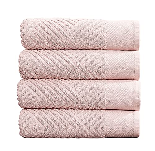100% Cotton Soft Towel Set | Quick Dry And Highly Absorbent | Textured Bath Towels 30 X52 | Brooklyn Collection (4 Pack Bath Towel, Barely Pink) #TOP2