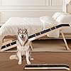 Easyego Foldable Dog Ramp for Bed and Couch, 74 Wood Pet Ramp with Side Rails and High Traction Carpet, 22 Gentle Long Slope, Top Landing Platform, Supports up to 200 LBS for Senior Dogs - Natural
