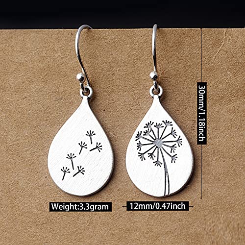 ANDPAI Handmade Lightweight 925 Sterling Silver Dandelion Dangle Drop Earrings for Women Teen Girls Water Drop Vintage Silver Flower Mountain Tree Dangle Earrings Jewelry Gifts for Mom Lover2