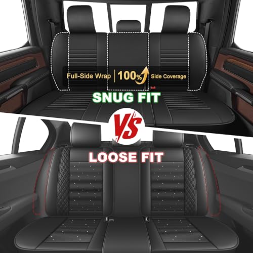 Image of Custom For Dodge Ram 1500 Seat Covers 2500 3500 2026 2025 -2002 Full Set | Truck Seat Covers Premium Leather Quad Crew Cab Big Horn Laramie Tradesman Limited Flat Bench(5 Seat,Black)