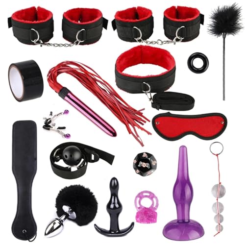 Kit bondage lit avec menottes et plug anal métal pour couples
