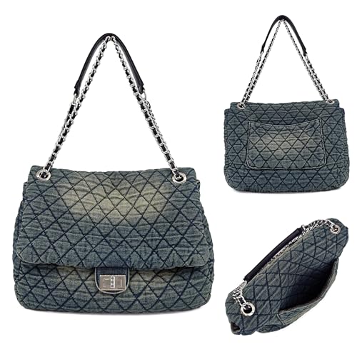 Quilted Denim Purse, Shoulder Bag for Women, Crossbody Flap Tote Bag,Silver Chain Hobo Bag, Vintage Washed Jean Purse3