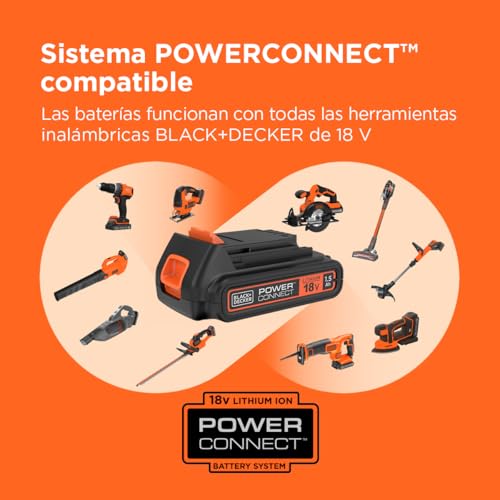 BLACK+DECKER Kit de taladro atornillador INALÁMBRICA de 18V con 2 baterías de 1,5Ah, cargador rápido, juego de 80 accesorios y maletín de transporte, BDCDC18BAFC-QW - imagen 6