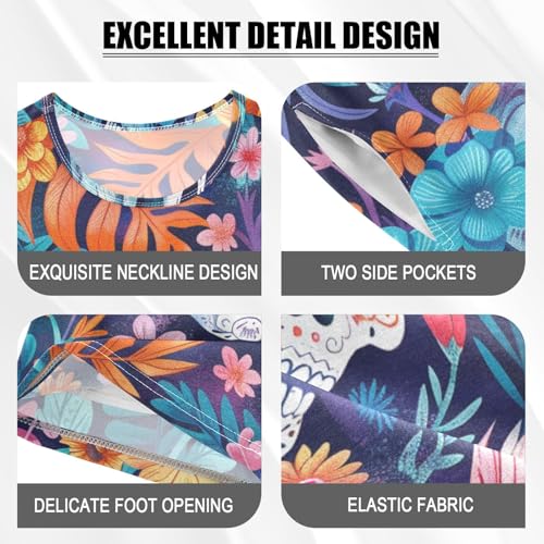 ALAZA Bright Skulls and Flowers Pajama Set Short Sleeve Sleepwear Soft Lounge Nightwear4