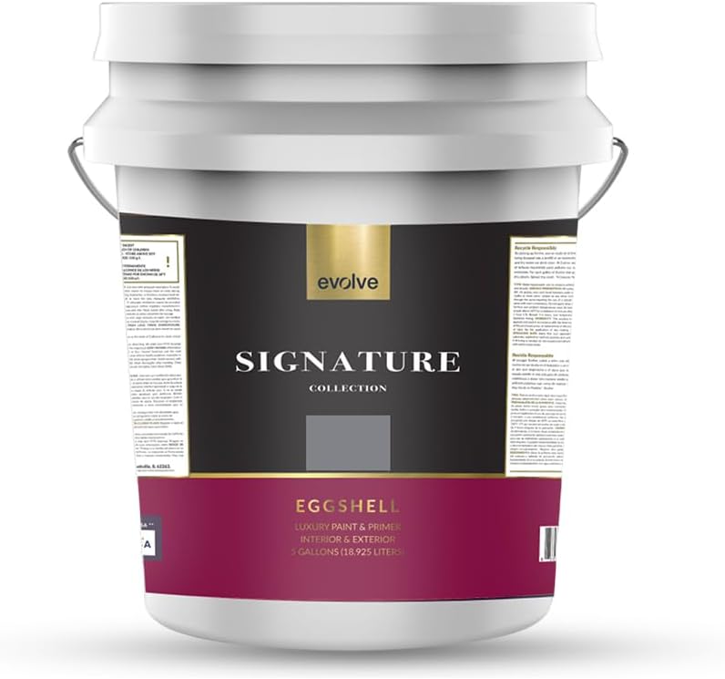 EVOLVE Signature Paint & Primer: Luxury Paint & Primer for Indoor & Outdoor Surfaces, Minimal Odor, Eggshell Sheen (Gunmetal Gray, 5 Gallon)