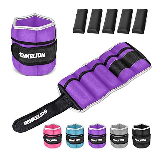 Henkelion 1 Pair 10Lbs Adjustable Ankle Weights for Women Men Kids, Wrist Weights Ankle Weights Sets for Gym, Fitness Workout, Running, Lifting Exercise Leg Weights - Each 5 Lbs Purple