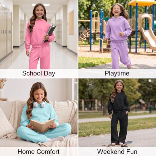 Girls 2 Piece Outfits Girls Sweatsuits Sets 2 Piece Outfit Hooded Sweatshirt Pants Set Kids School Fashion Casual Tracksuit Loungewear Pink 5-6 Years - image 6
