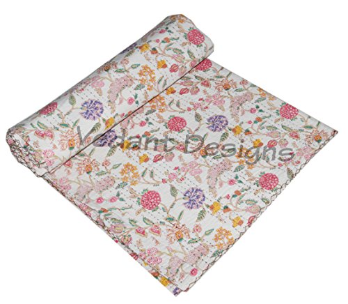 V Vedant Designs Reversible Patch Work Kantha Cotton Bedspread 90X108 Inch.