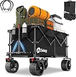 Sekey 200L Folding Festival Trolley with All-Terrain Extra Wide Wheels and Brake, Heavy-Duty Cart Loadable up to 150KG, Patented Four-Directional Foldable Design, Wagon for Beach Camping Garden, Black