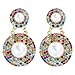 Produktbild GGSDDU Damen-Ohrringe mit eingelegten Strass-Steinen, Doppelscheiben-Design, Acryl-Perle in der Mitte, modische, bunte baumelnde Ohrringe.