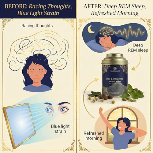 Image of Mystiqare Deep Sleep Restore Herbal Brew (50g) - Ayurvedic Sleep Tea with 10% Jatamansi & 60% Chamomile | Natural Insomnia Relief, Cortisol Regulation & Night time Skin Glow | Whole Leaf, Caffeine-Free