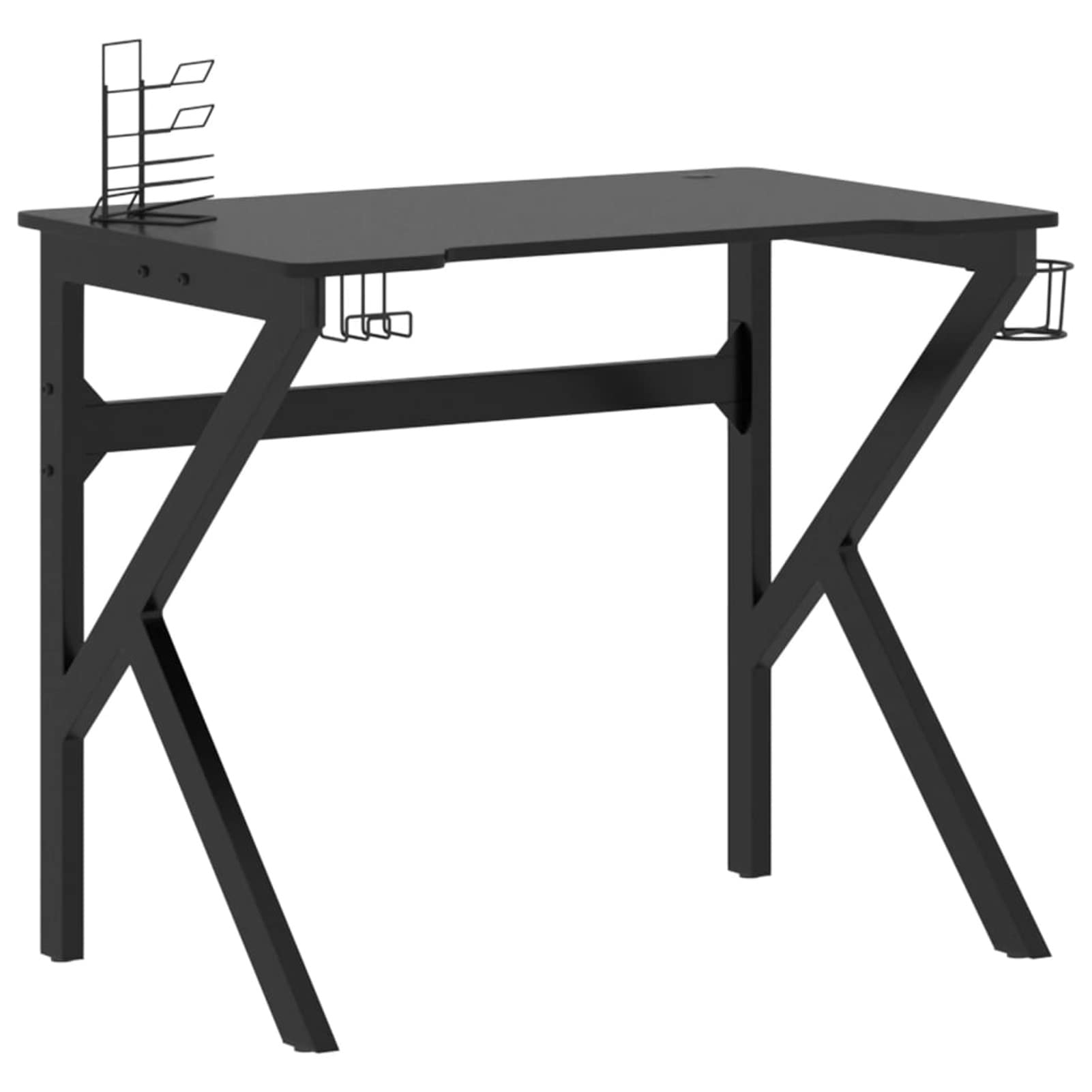 Homgoday Biurko do gier z nogami w kształcie litery K, czarne, 90 x 60 x 75 cm, meble biurkowe, biurko, biurko komputerowe, biurko zajmujące mało miejsca, stół biurkowy, biurko do gier do pokoju