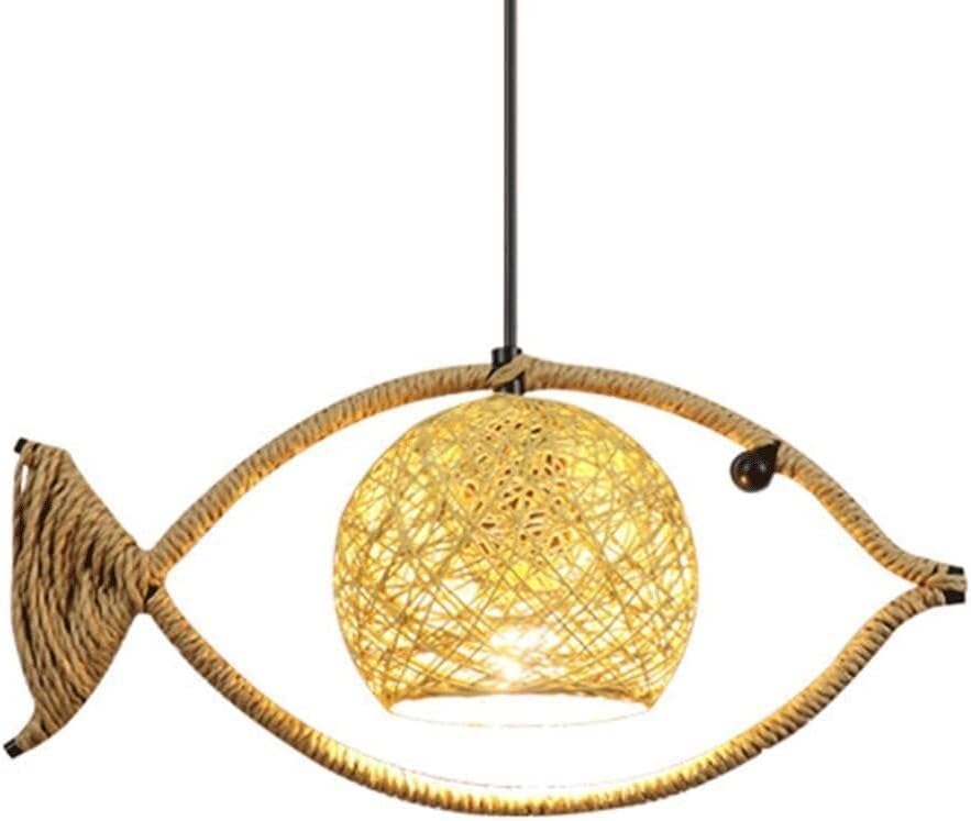 ksxnkhk Lámpara Colgante de ratán Tejida a Mano con Cuerda de cáñamo Natural, Pantalla de pez, lámpara Bohemia Vintage, iluminación Colgante rústica de Granja para Cocina, Isla, Comedor,