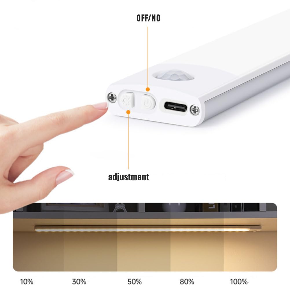 Led Schrankbeleuchtung Lampe mit Bewegungsmelder und Dämmerungssensor Wandlampe Akku Dimmbar Lange Wandleuchte USB Aufladung 60CM 1000mAh Schranklicht Magnetische Unterbauleuchte