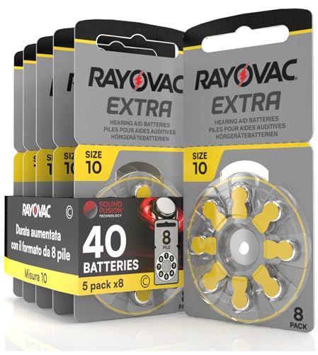 40 piles pour appareils auditifs rayovac extra 10. 5 ampoules de 8 piles