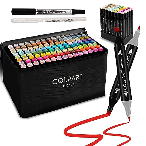 colpart 120 Colors Alcohol Markers Brush Tip Dual Tip Art Markers for Kids Marker Pens with Pen Holder and Case for Adult Coloring Painting Perfect for Painting,Sketching and Drawing Christmas Gift