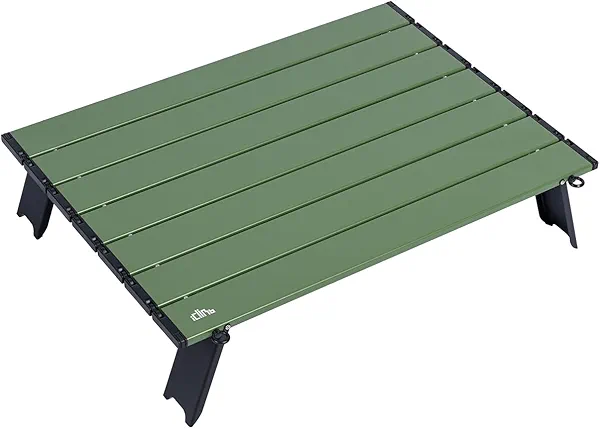 iClimb Ultralight Compact Mini Beach Picnic Folding Alu. Table with Carry Bag, Two Size (Green, L)