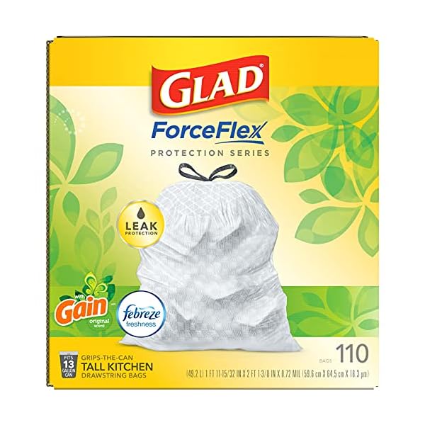 Glad ForceFlex Müllbeutel, groß, mit Kordelzug, ca. 45 l, Weiß – Bild 16