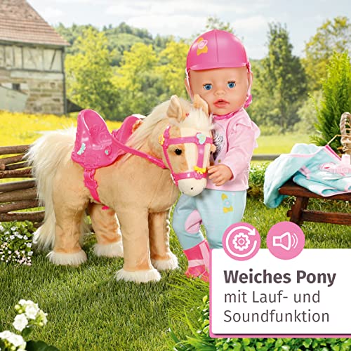 BABY born, Puppenpferd, BABY born My Cute Horse, interaktives Pferd mit Lauf-und Soundfunktion, Plüsch, rosa Sattel und Zaumzeug sowie Pins zum Dekorieren, 831168, Zapf Creation