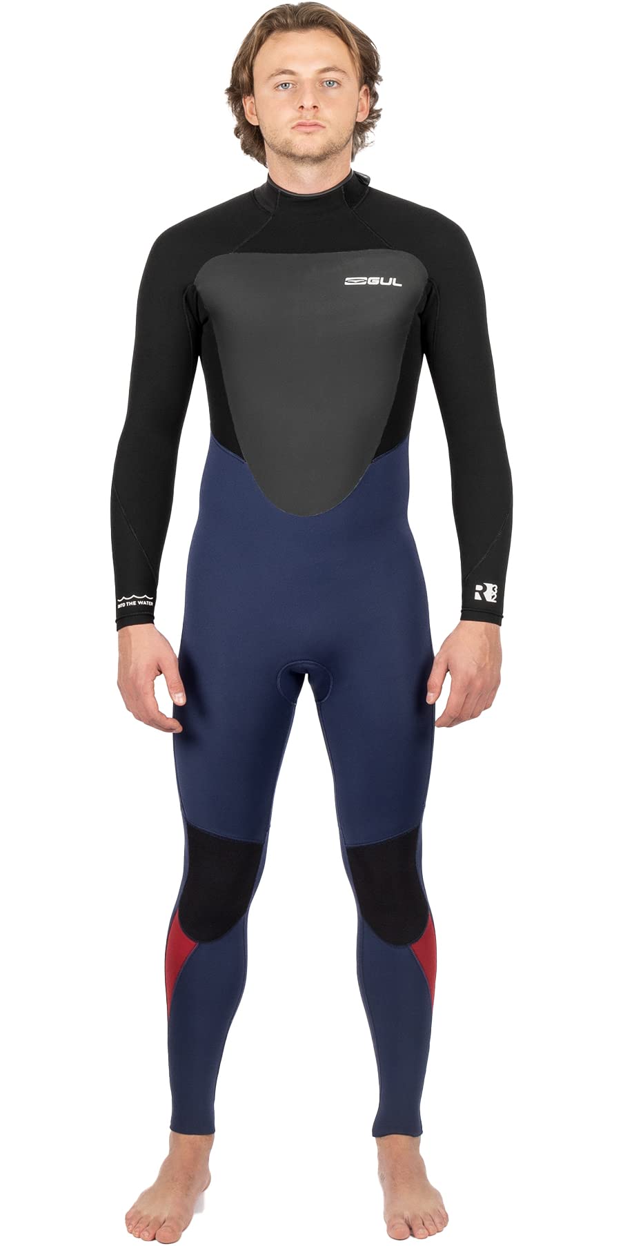 Gul Mens Response 3/2mm GBS Back Zip Wetsuit - Navy Black - Thermal Warm Heat Layer Layers Easy Stretch Waterproof