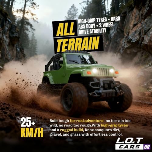 Image of L.O.T Cars Knox Remote Control Car Toy | 25Kmph, 3-Speed Mode | 1:14 Scale Design, Monster Truck RC Car, Off Road Remote Control Car with Led Headlights & Taillights for All Terrain (Adventure Green)