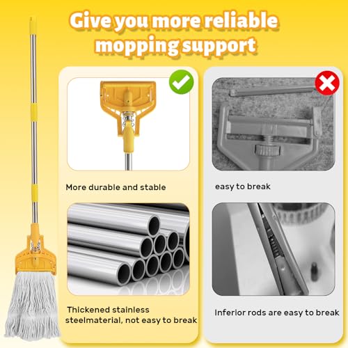 Image of 61 Inch Commercial Cotton Mop for Floor Cleaning with Long Handle Heavy Duty Industrial Mop Stick for Garage Warehouse Office Home,1 Pack