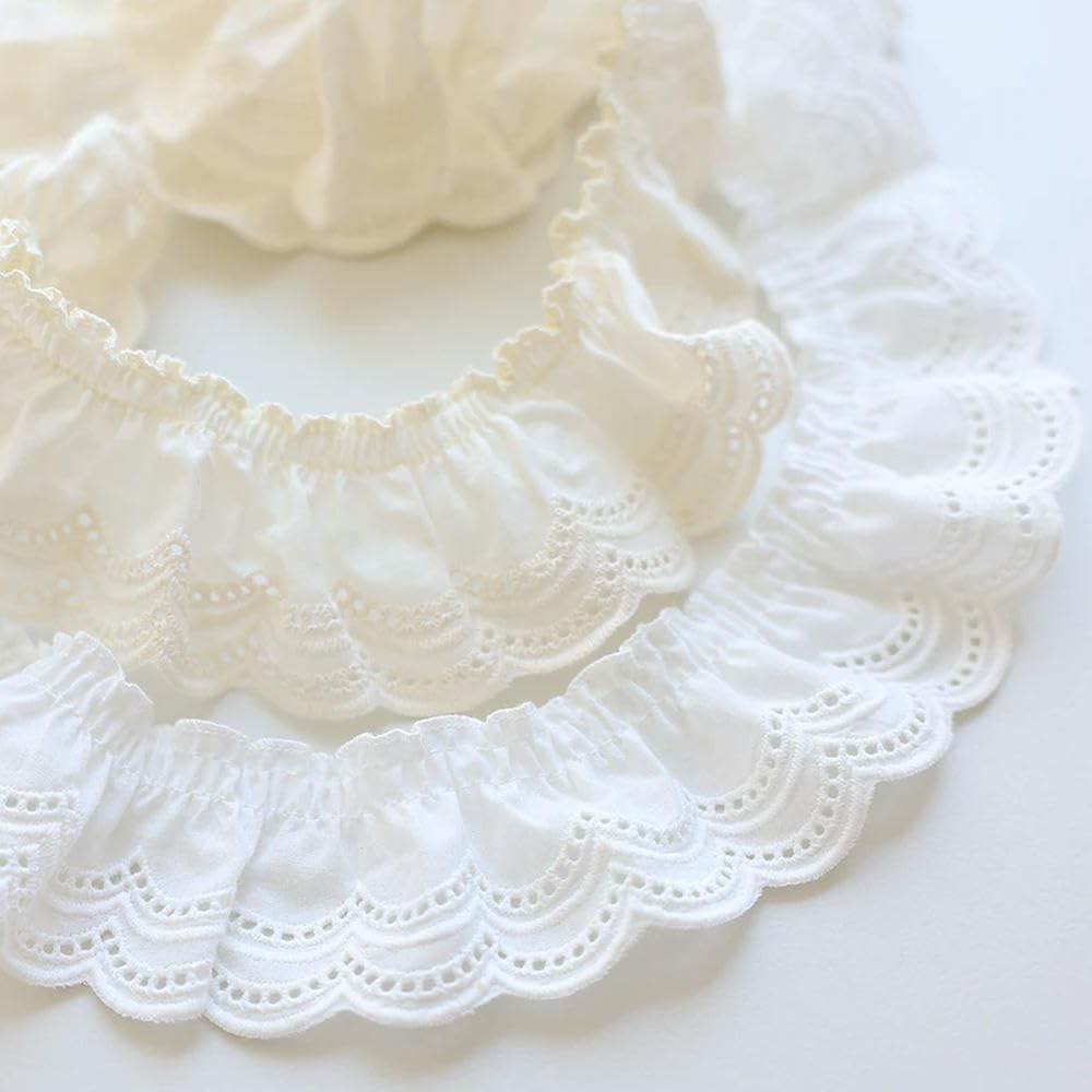 Koronkowa taśma ozdobna, Frilled Cotton Lace Ribbon, Off White/Beige, 2 Yard 5CM(Beige)