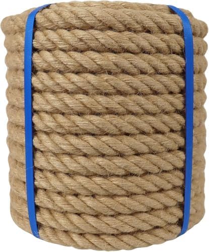 Blue Rope 1 Inch JANJOSN Natural Jute Rope 1 Inch x 50 Ft - Thick Hemp Rope for Crafts ...