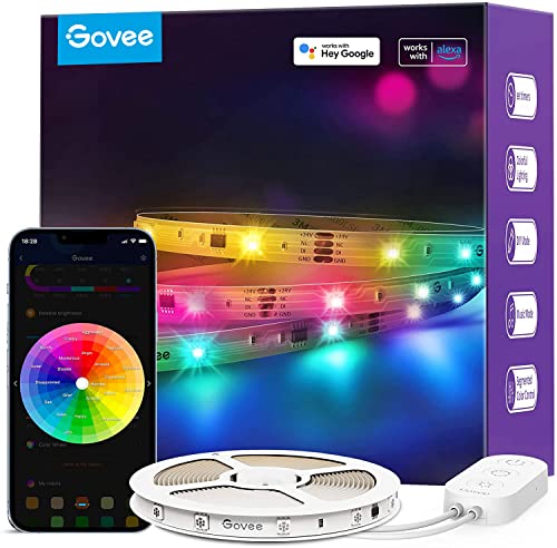 Govee RGBIC Alexa LED Strip Light 32.8ft, Smart WiFi LED Lights Work with Alexa and Google Assistant, Segmented DIY, Music Sync, Color Changing LED Strip Lights for Bedroom, Kitchen, Cabinet, Desk