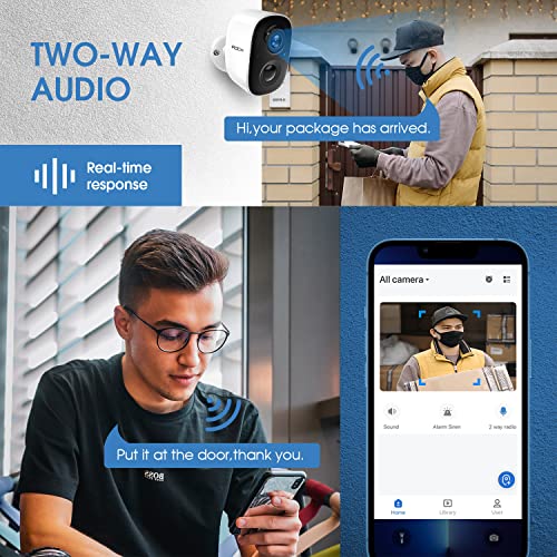 Rock Wifi Security Camera Outdoor, 1080P Outdoor Camera Battery Powered Ai Motion Detection, Bullet Surveillance Cameras For Home Security System With Siren Alarm, Night Vision, Waterproof Cloud/Sd #TOP4