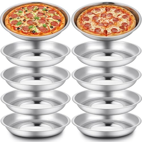 Ferrochef 10 Pcs Deep Pie Pan Set Metal Pizza Pan Stainless Steel Round Baking Pans for Oven Rustproof Pie Plates Pizza Baking Non-Stick Tray Dishes Safe Sturdy for Home Kitchen Easy Clean(9 Inch)
