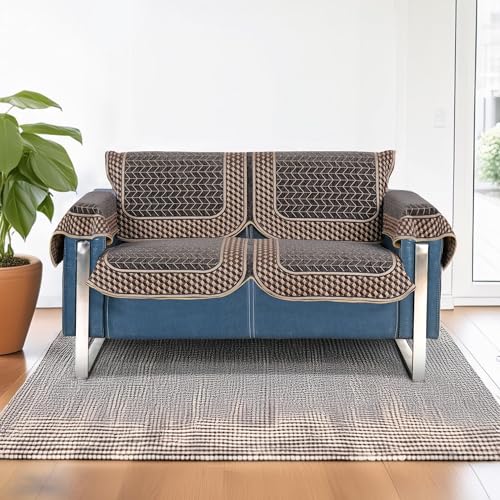 Image of Premium Chenille Woven Anti-Slip 2 Seater Sofa Cover with Arm Rest | L-Shape Sofa Seat Protector for Living Room | Durable & Stylish Slipcover - Dark Grey -3D