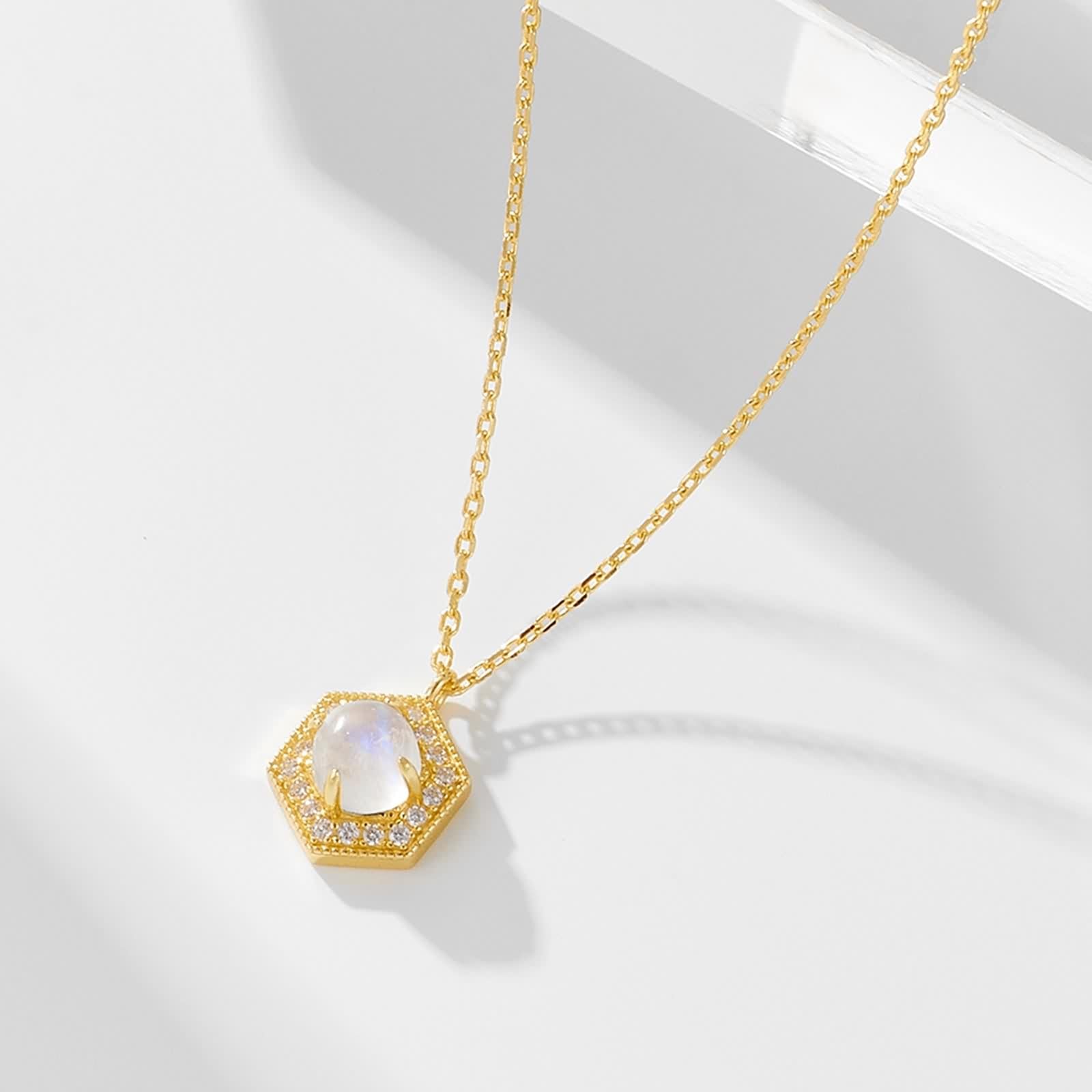 Damski Złoty Naszyjnik Długie Naszyjniki Biały 5X5mm Kamień Księżycowy Wisiorek Łańcuch Żółte Złoto 9K/14K/18K z Moissanitem Elegancki 40+5cm