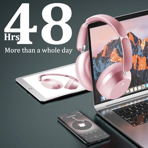Image of Wentronic Y04 Wireless Over-Ear Headphones, Active Noise Cancelling, Pink | Wireless Bluetooth Headphones with 48H Playtime, Hi-Res Audio, Foldable & lightweight, Soft Ear Cushion All-Day for Comfort