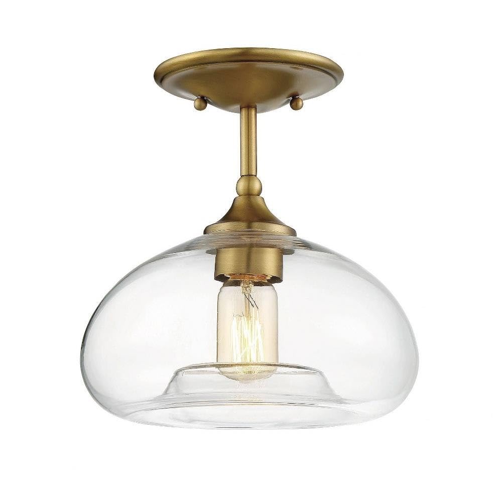 Meridian M60017NB 1 Light Semi-Flush Mount in Mid-Century Modern Style-10.5 Inches Tall and 10.75 Inches Wide, Finish Color: Natural Brass