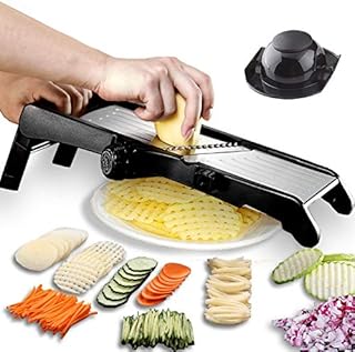 GProMe Mandoline Slicer – Adjustable Thickness Vegetable Mandolin, Fruit Potato Slicer, French Fries Cutter, Food Waffle,Julienne Grater– Sharp Stainless Steel Blades(black)