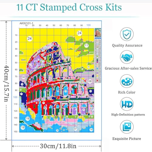 Image of Eiazuiks 4 Packs Stamping Cross Stitch Kit, Cityscape Counting Cross Stitch Kit for Adult Beginners, Full Line DIY Stitching Kit for Home Decor Cross Stitch Patterns 12x16 inches