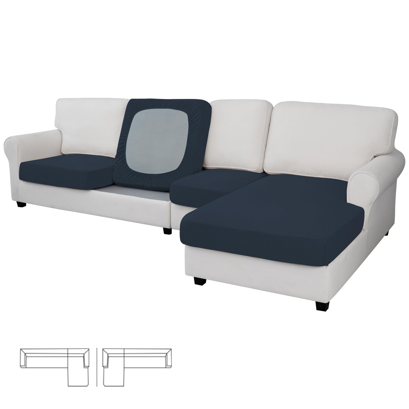 Easy-Going Stretch 4 Pieces Couch Cushion Covers for Sectional Sofa L Shape