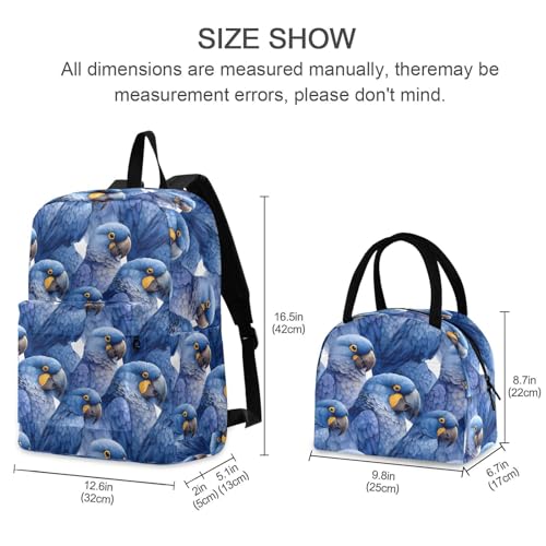 Parrot Watercolor Print Backpack Set with Lunch Bag, Large Capacity Travel Backpacks and Lunch Box Insulated for Commute Hiking Picnic2