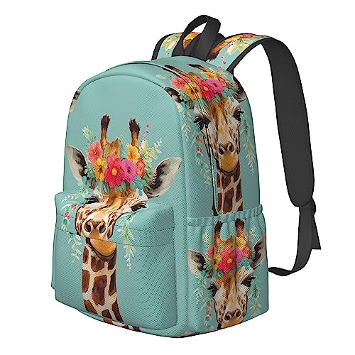 16 inch backpack Giraffe with Floral Headpiece Laptop Backpack Full Print School Bookbag Shoulder Bag for Travel Daypack2
