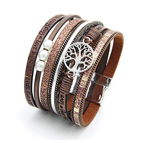 TGLS Women Tree of Life Leather Bracelets Multi-Layer Wraps Wristband Layered Wrap Bangle Cuff Bracelets for Friends Sisters Birthday Gifts